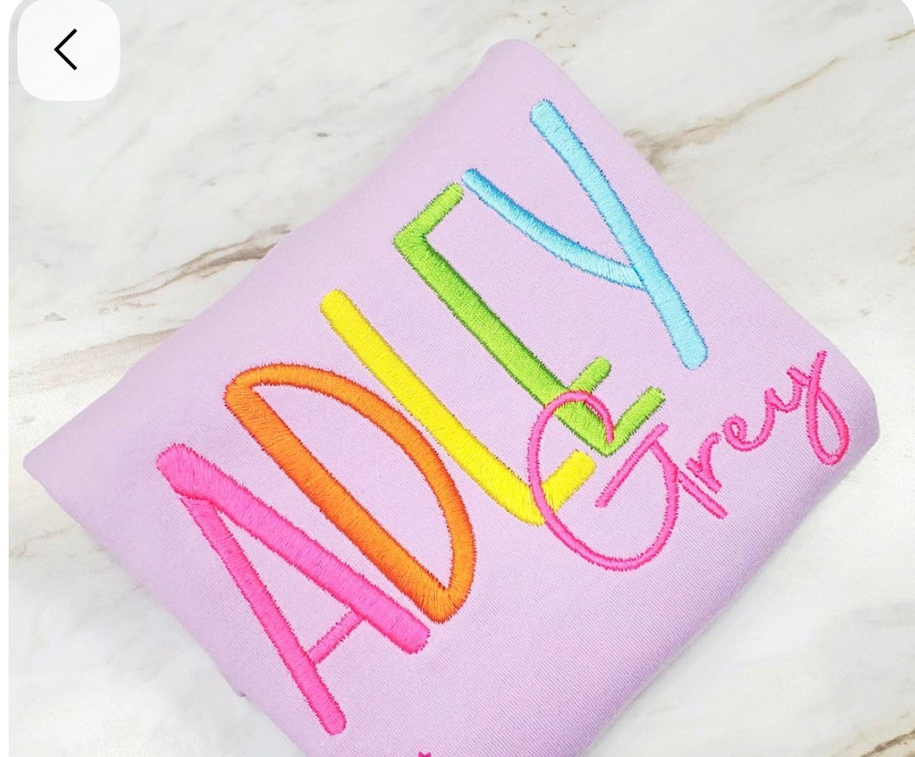 Bright like me custom rainbow monogrammed sweat-$32 Long sleeve T-$28 Short sleeve T-$24