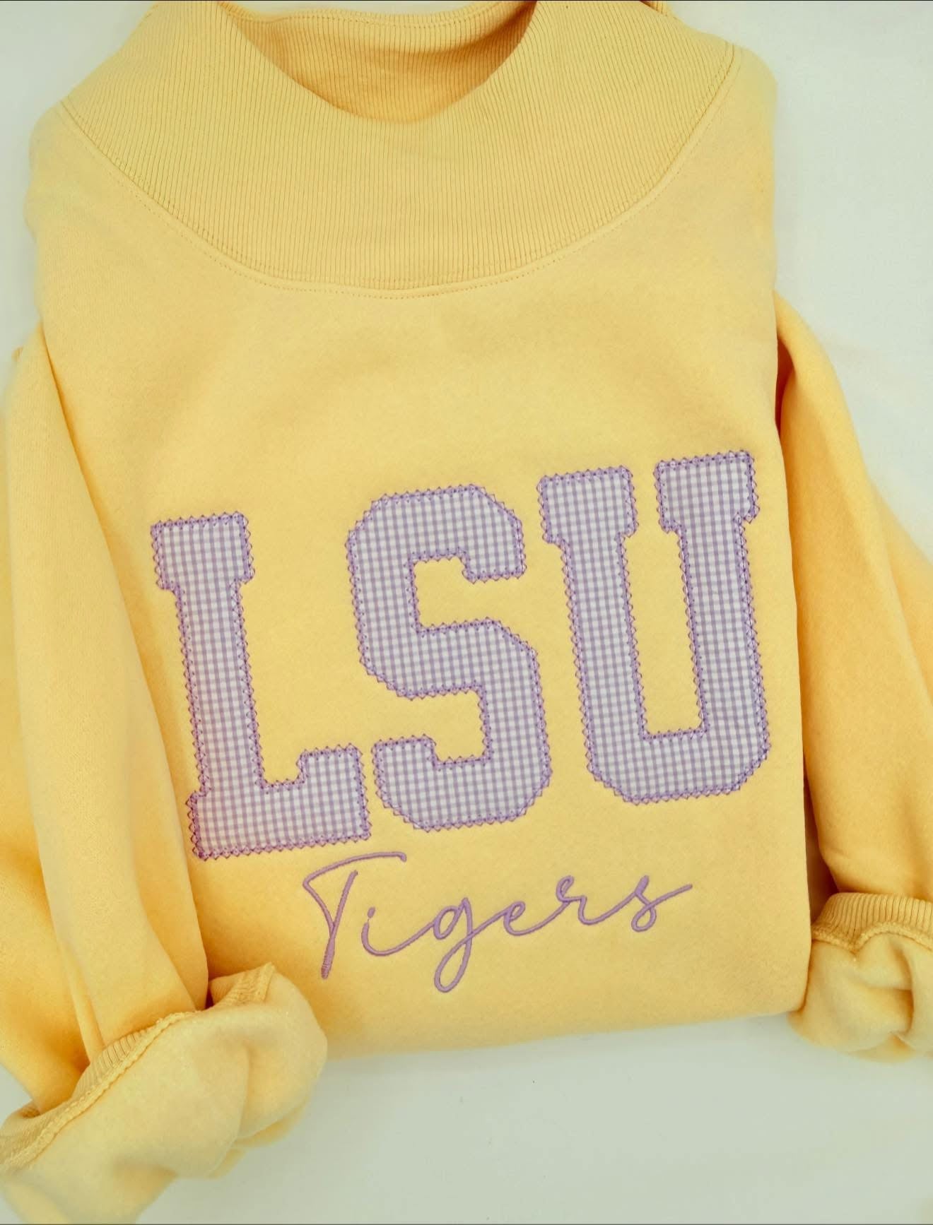 Butter Yellow Color Comfort LSU gingham applique