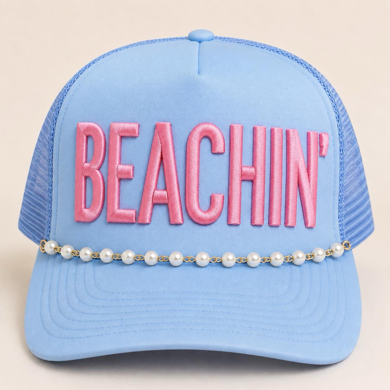 Beachin' Trucker Hat w/pearl chain