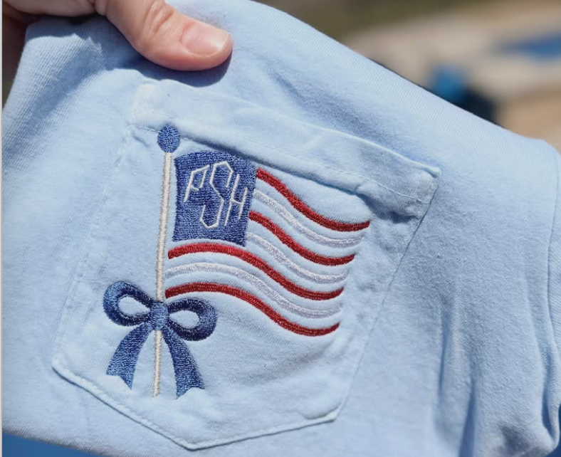 Patriotic Custom Monogram Comfort Color Light Blue Pocket T