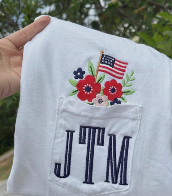 Patriotic floral Comfort Colors Pocket tee with monogram