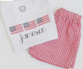 Boys American Flag Embroidered Shirt: Personalized Patriotic Short set