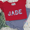 4th of July Monogram/Stripe Ruffle Short Outfit