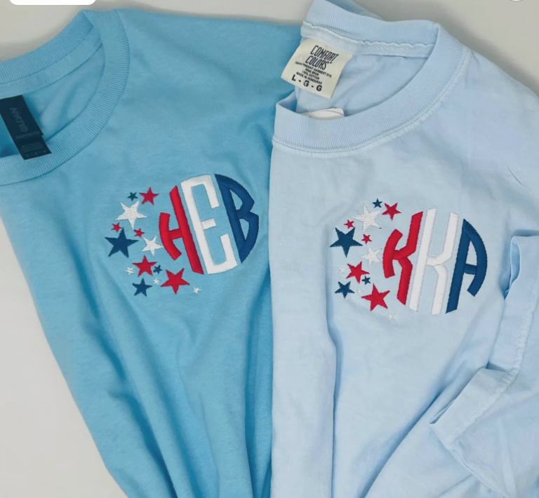 Embroidered Stars and Stripes Monogram Tshirt