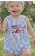 Personalized Boys Patriotic Bubble Romper | Americana Seersucker Outfit