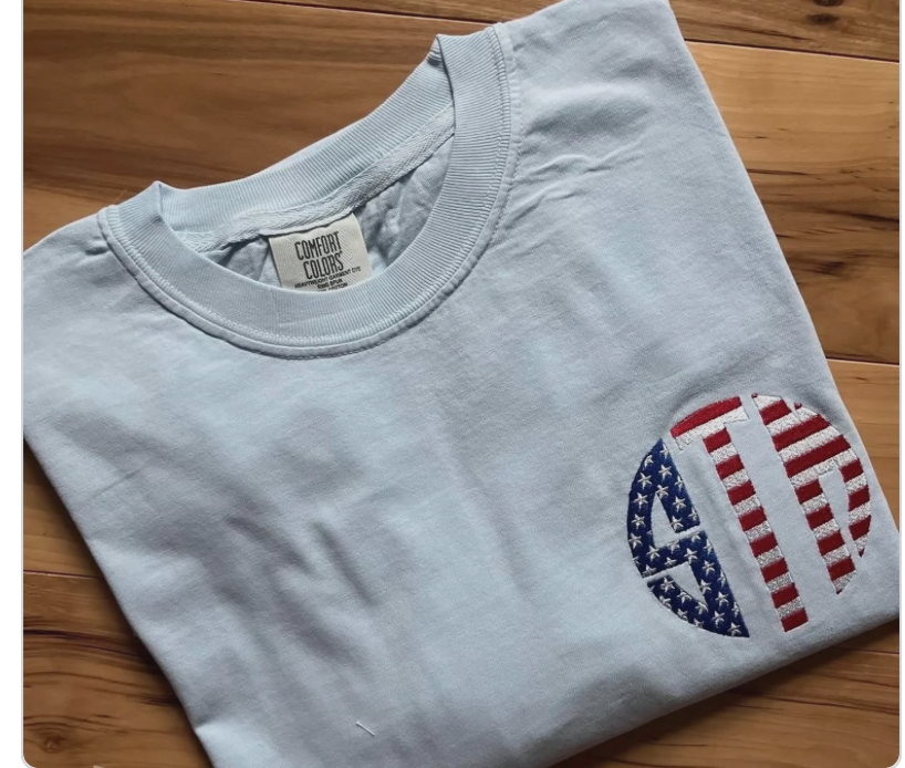 Patriotic Embroidered Monogram Pocket Size Design Tee
