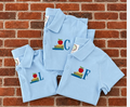 Blue Uniform polo for little with books and apple