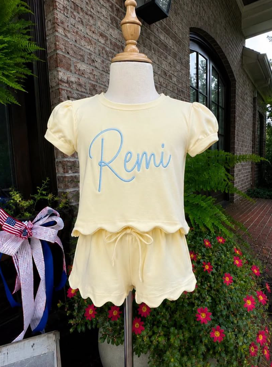 Yellow Personalized Scallop Short Set