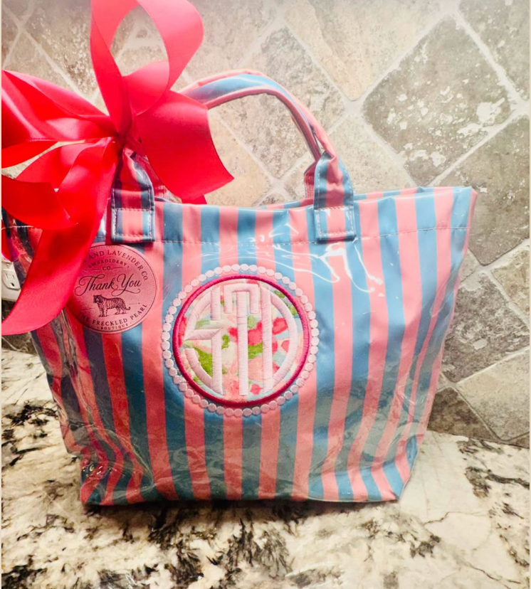 Personalized Blue and Pink Tote